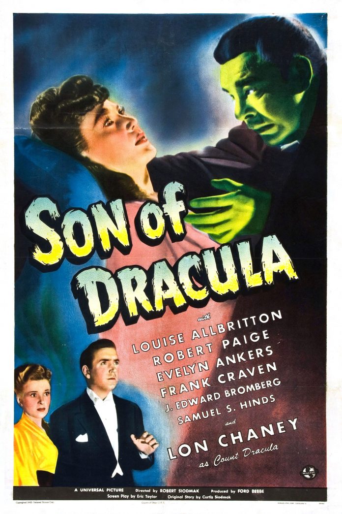 Lon Chaney Jr. in Son of Dracula horror movie poster