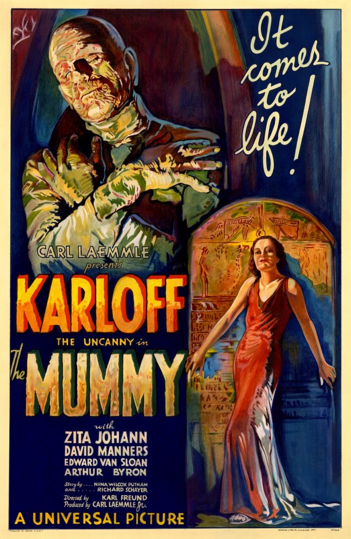 Boris Karloff in The Mummy (1932) horror movie poster